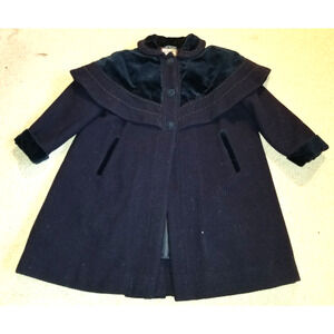 Girls Coat-ROTHSCHILD-navy blue 100% wool lined velvet trim Holiday Overcoat-5